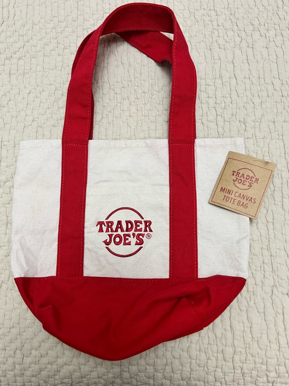 Trader Joe’s Red & Cream Mini Canvas Tote Bag READ DESCRIPTION